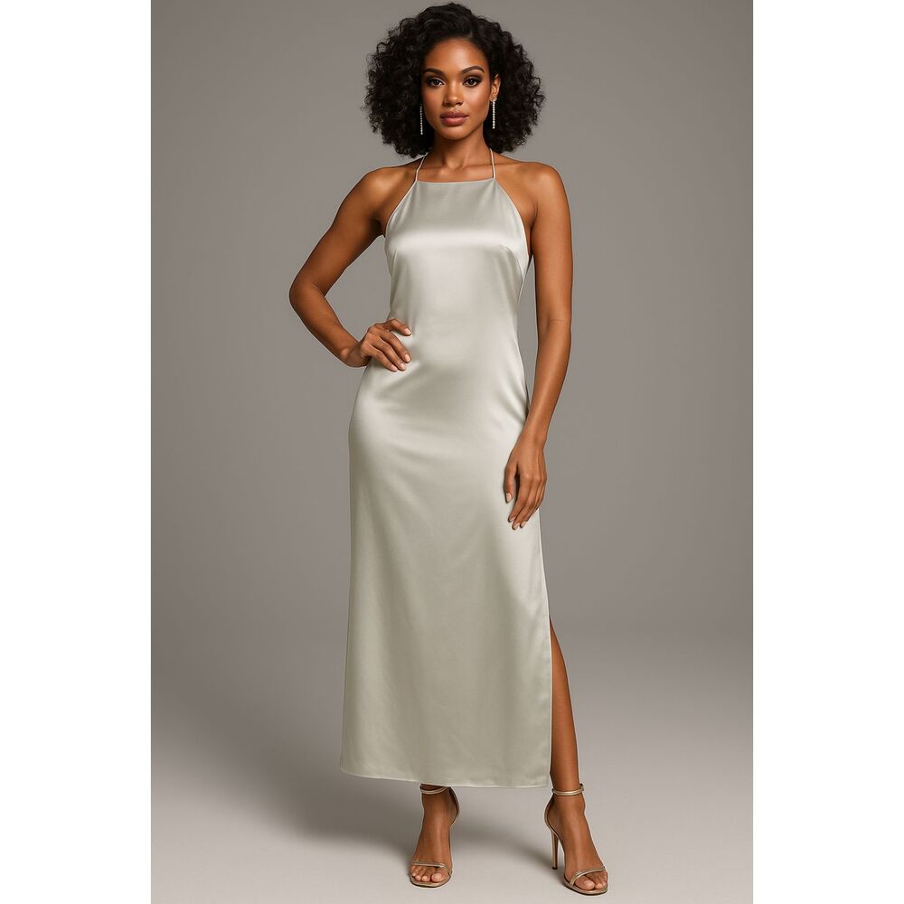 Club Monaco Gray Silk Charmeuse Halter Slip Dress Gown Size 12